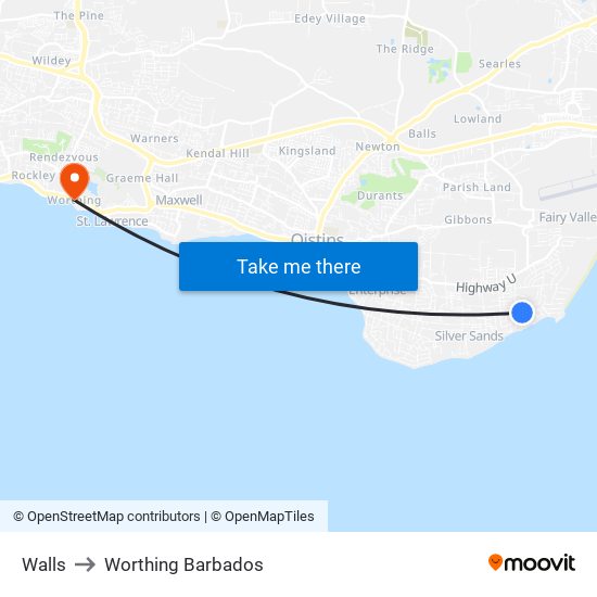 Walls to Worthing Barbados map