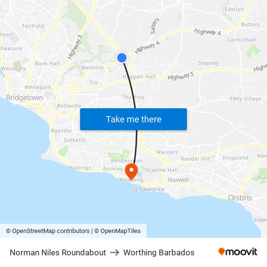 Norman Niles Roundabout to Worthing Barbados map