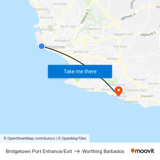 Bridgetown Port Entrance/Exit to Worthing Barbados map