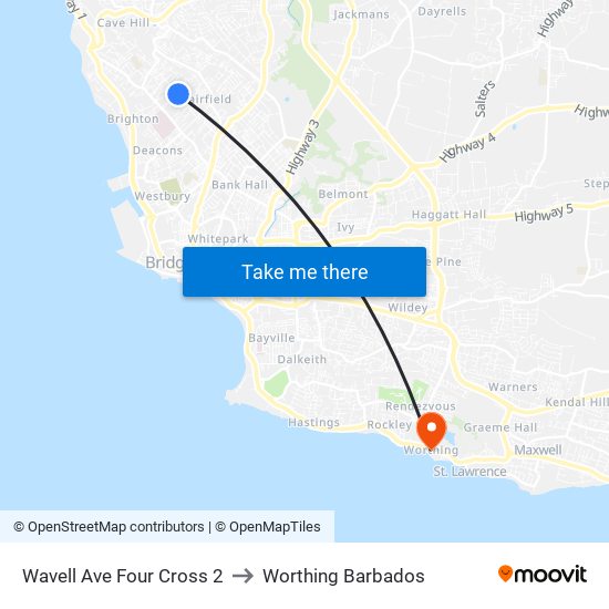 Wavell  Ave Four Cross 2 to Worthing Barbados map