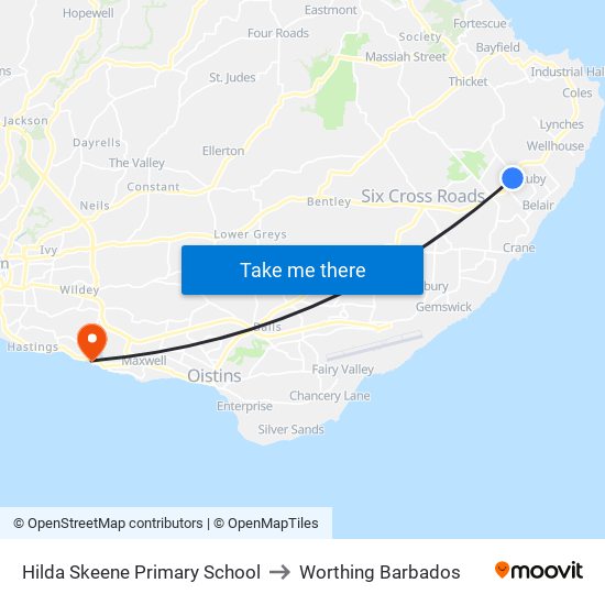 Hilda Skeene Primary School to Worthing Barbados map