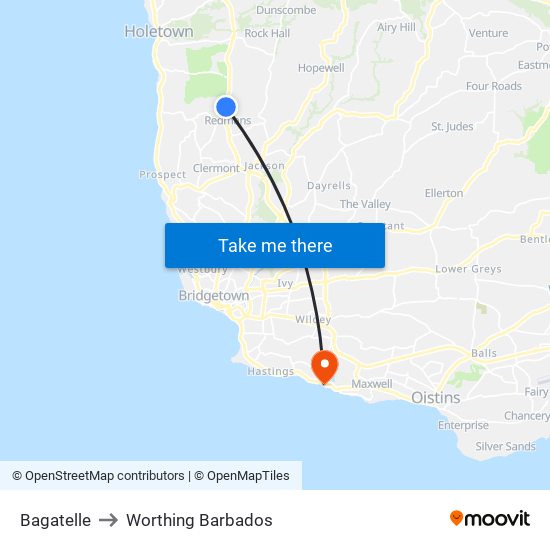 Bagatelle to Worthing Barbados map