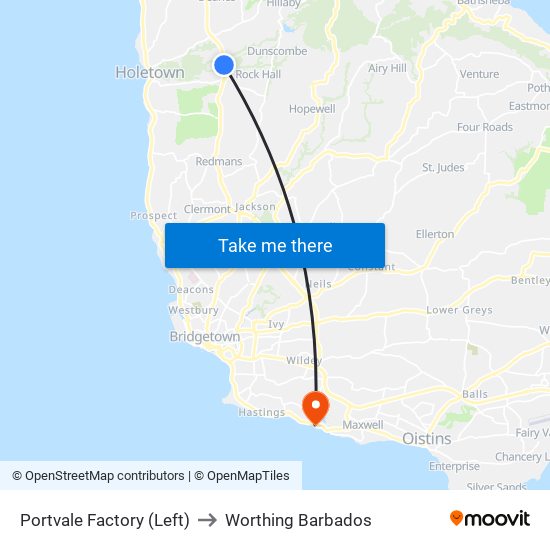 Portvale Factory (Left) to Worthing Barbados map