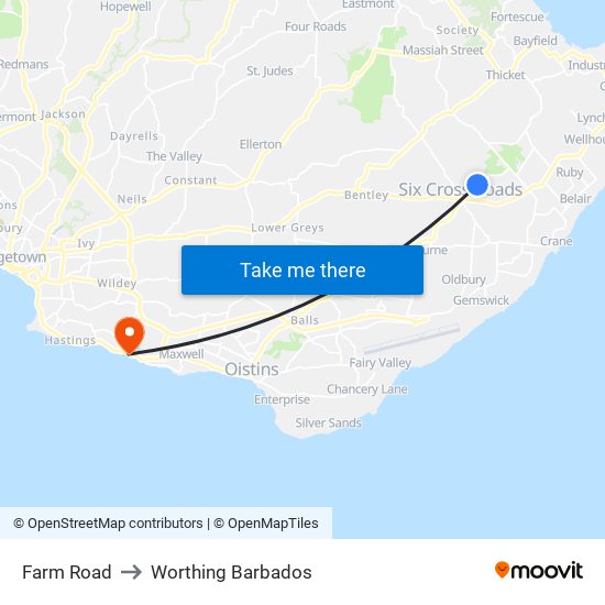 Farm Road to Worthing Barbados map