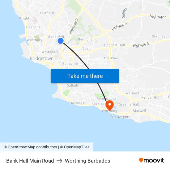 Bank Hall Main Road to Worthing Barbados map