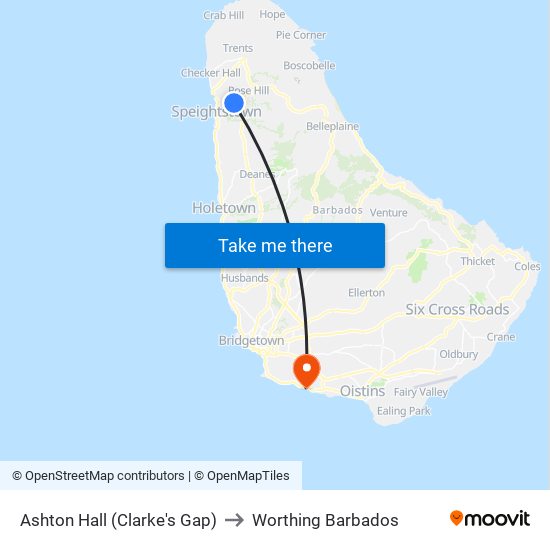 Ashton Hall (Clarke's Gap) to Worthing Barbados map