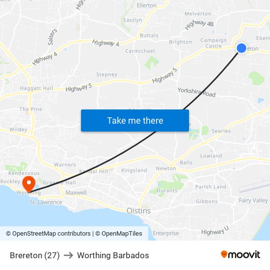 Brereton (27) to Worthing Barbados map