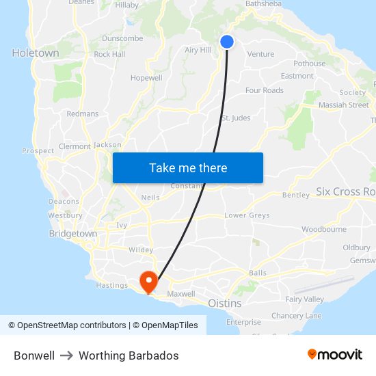 Bonwell to Worthing Barbados map