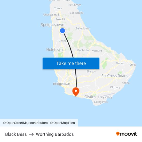 Black Bess to Worthing Barbados map