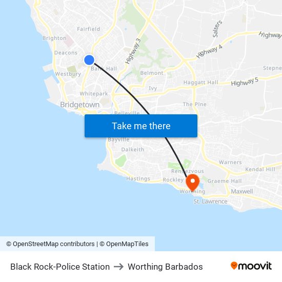 Black Rock-Police Station to Worthing Barbados map