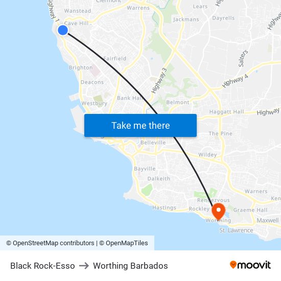 Black Rock-Esso to Worthing Barbados map