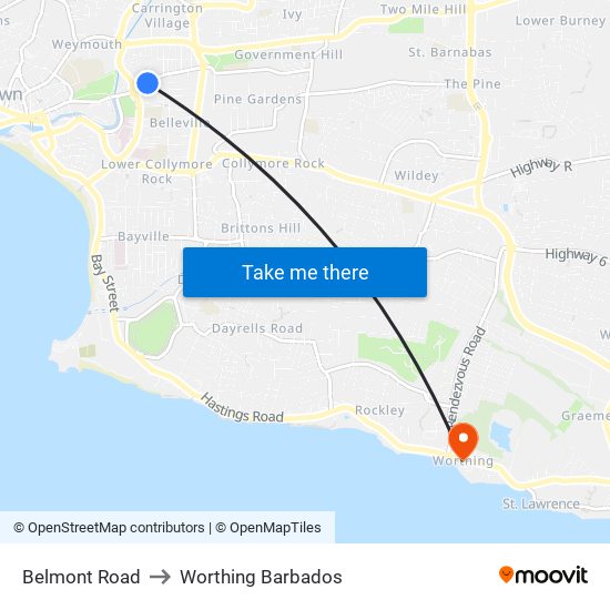 Belmont Road to Worthing Barbados map