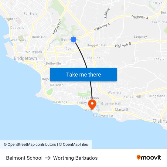 Belmont School to Worthing Barbados map