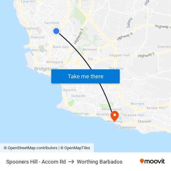 Spooners Hill - Accom Rd to Worthing Barbados map