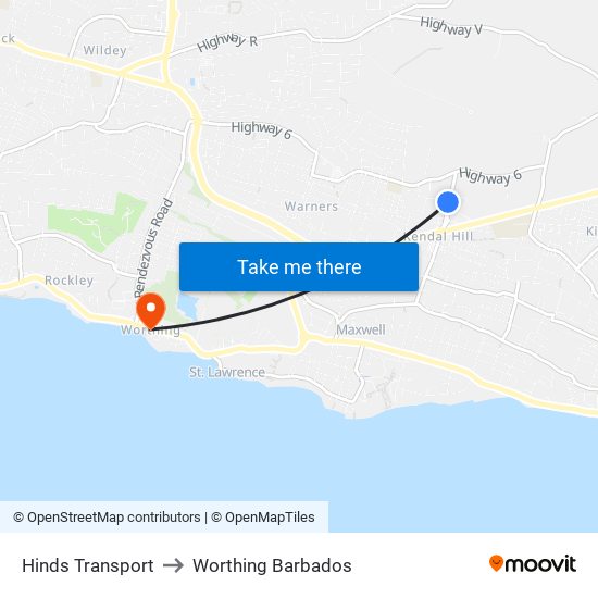 Hinds Transport to Worthing Barbados map