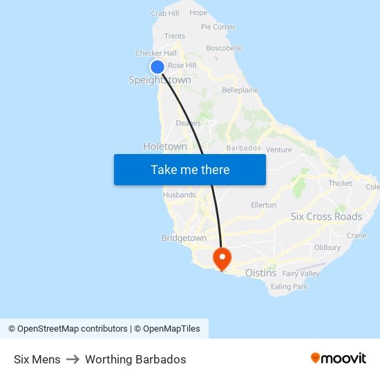 Six Mens to Worthing Barbados map