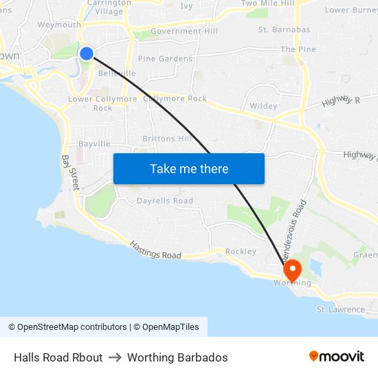 Halls Road Rbout to Worthing Barbados map