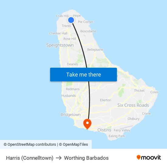 Harris (Connelltown) to Worthing Barbados map