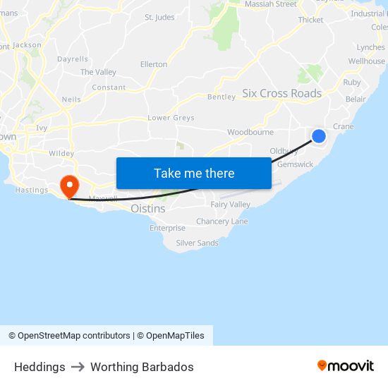 Heddings to Worthing Barbados map