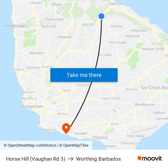 Horse Hill (Vaughan Rd 3) to Worthing Barbados map