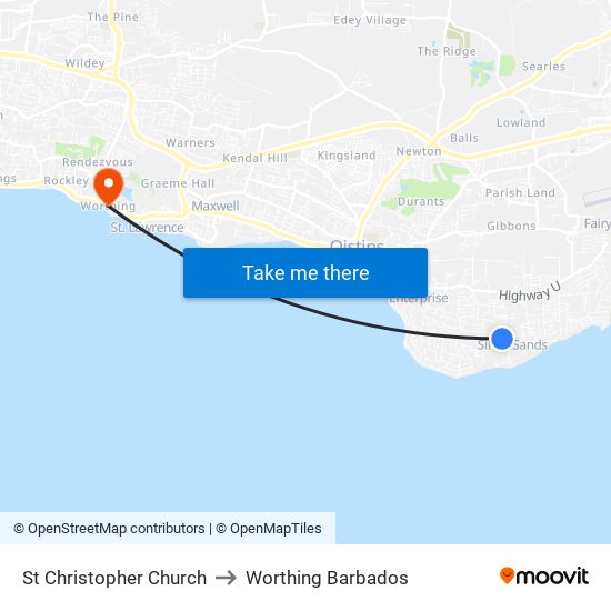 St Christopher Church to Worthing Barbados map