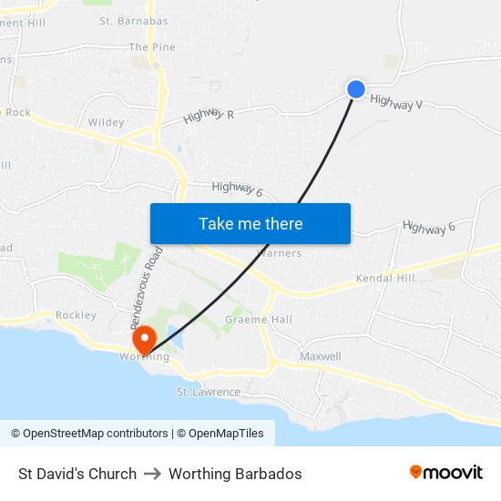 St David's Church to Worthing Barbados map