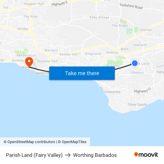 Parish Land (Fairy Valley) to Worthing Barbados map