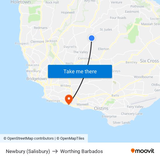 Newbury (Salisbury) to Worthing Barbados map