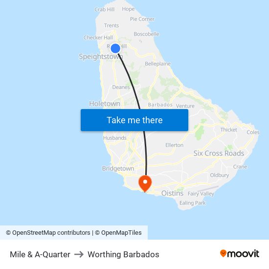 Mile & A-Quarter to Worthing Barbados map