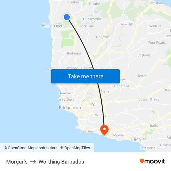 Morgan's to Worthing Barbados map