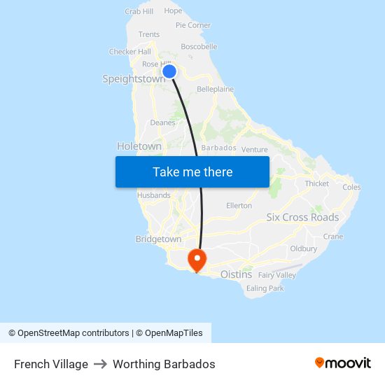 French Village to Worthing Barbados map