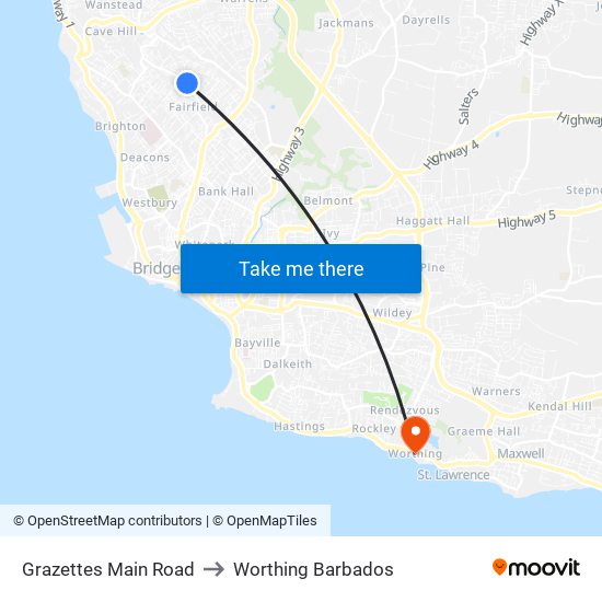 Grazettes Main Road to Worthing Barbados map