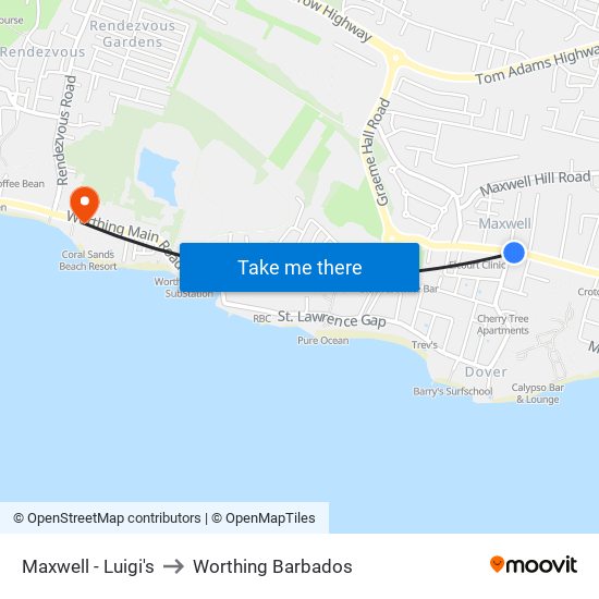 Maxwell - Luigi's to Worthing Barbados map