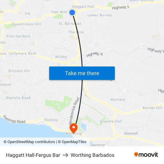 Haggatt Hall-Fergus Bar to Worthing Barbados map