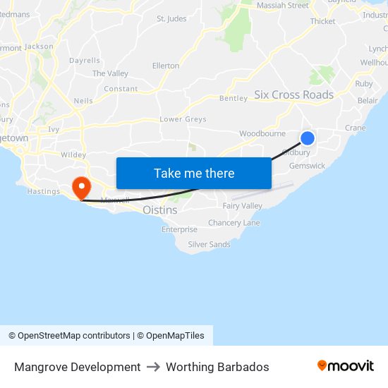 Mangrove Development to Worthing Barbados map