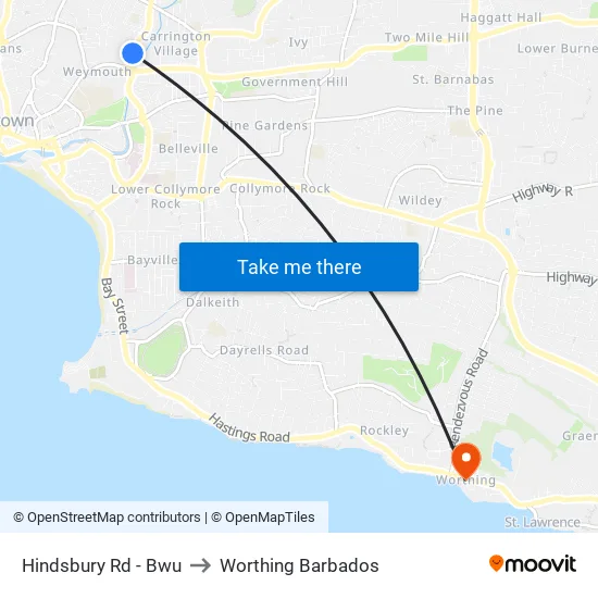 Hindsbury Rd - Bwu to Worthing Barbados map