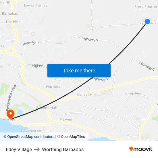 Edey Village to Worthing Barbados map