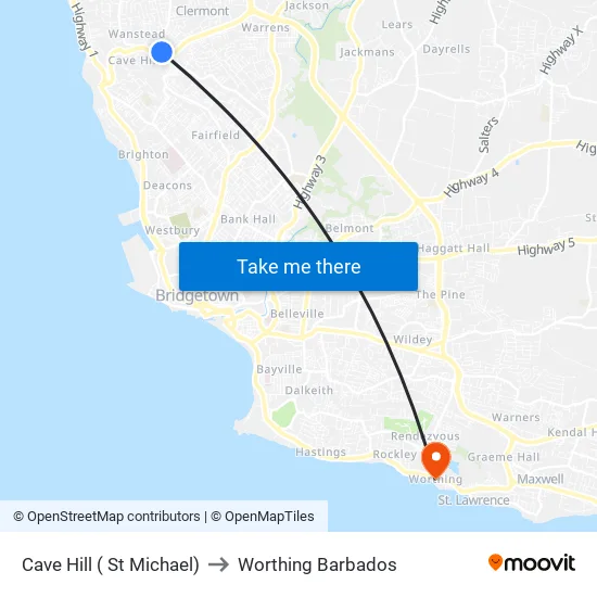 Cave Hill ( St Michael) to Worthing Barbados map