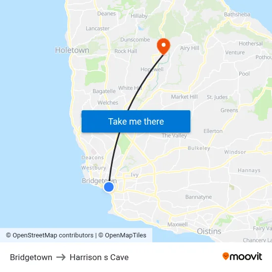 Bridgetown to Harrison s Cave map