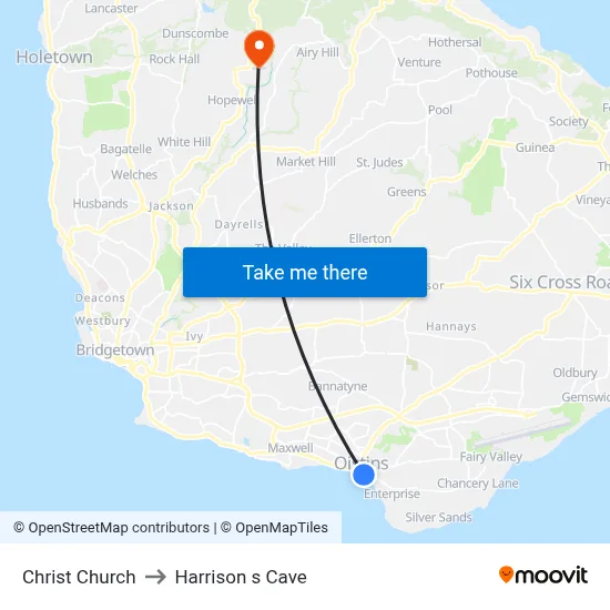 Christ Church to Harrison s Cave map
