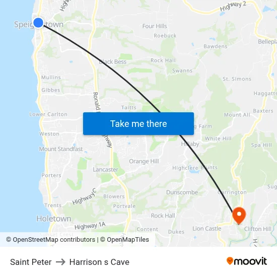Saint Peter to Harrison s Cave map