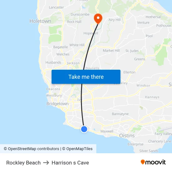 Rockley Beach to Harrison s Cave map