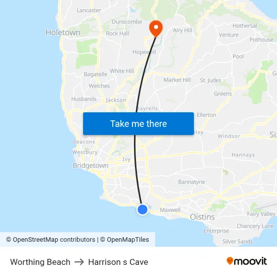Worthing Beach to Harrison s Cave map