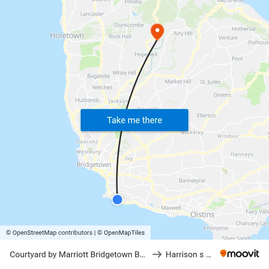 Courtyard by Marriott Bridgetown Barbados to Harrison s Cave map