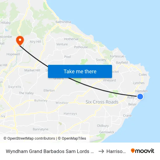 Wyndham Grand Barbados Sam Lords Castle All Inclusive Resort to Harrison s Cave map