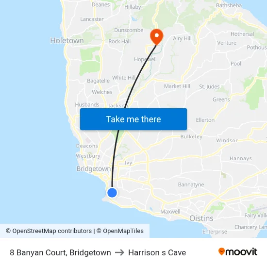 8 Banyan Court, Bridgetown to Harrison s Cave map