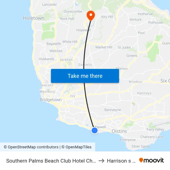 Southern Palms Beach Club Hotel Christ Church to Harrison s Cave map
