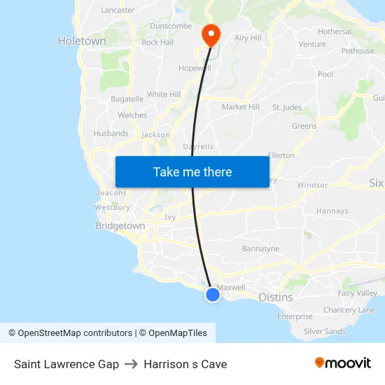 Saint Lawrence Gap to Harrison s Cave map