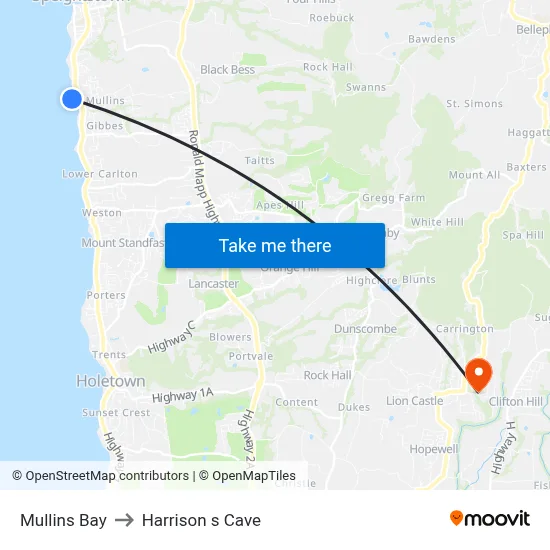Mullins Bay to Harrison s Cave map
