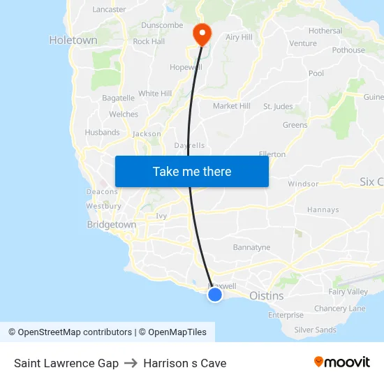 Saint Lawrence Gap to Harrison s Cave map